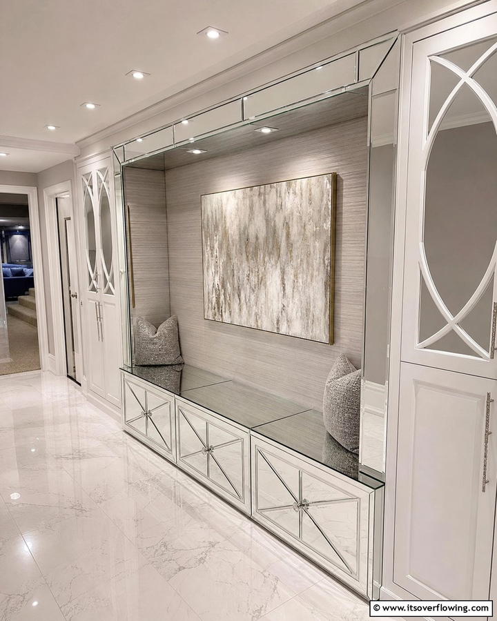 Mirrored Storage Bench - 30 Basement Furniture Ideas for Functional Living Spaces