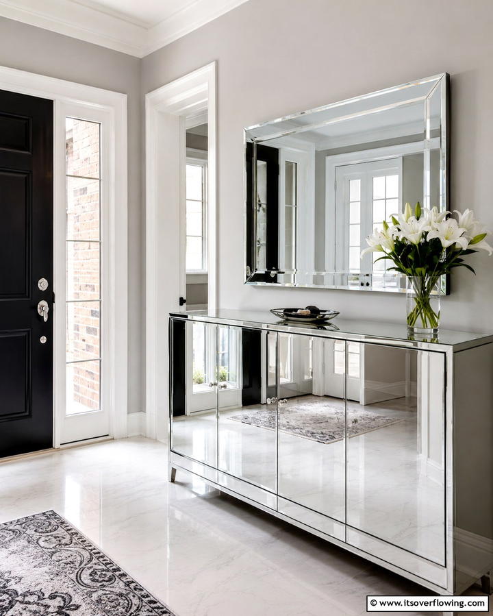Mirrored Storage Cabinet - 30 Statement Entryway Mirror Ideas to Brighten Narrow Spaces