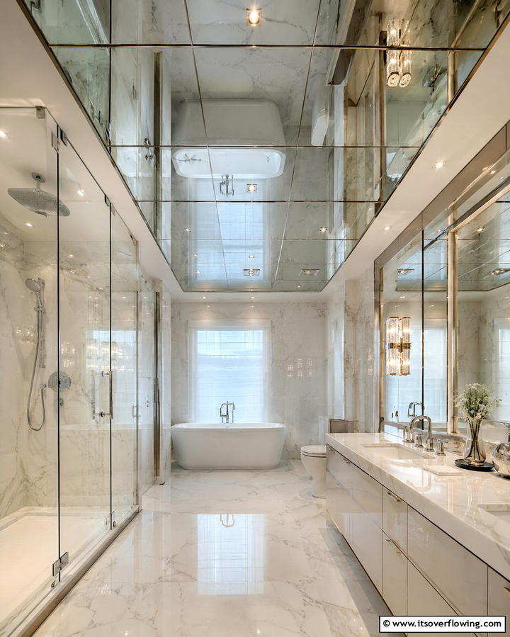 Mirrored Surfaces - 30 Inspiring Bathroom Ceiling Ideas for Modern Homes