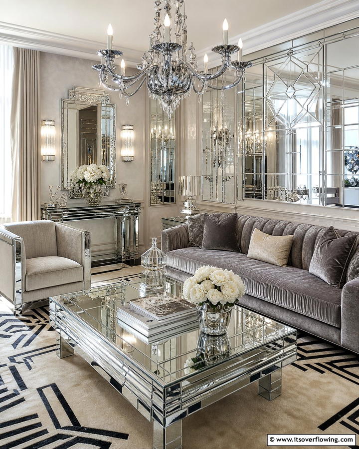 Mirrored Surfaces and Accents - 25 Vintage 1930s Living Room Design Ideas for Nostalgia