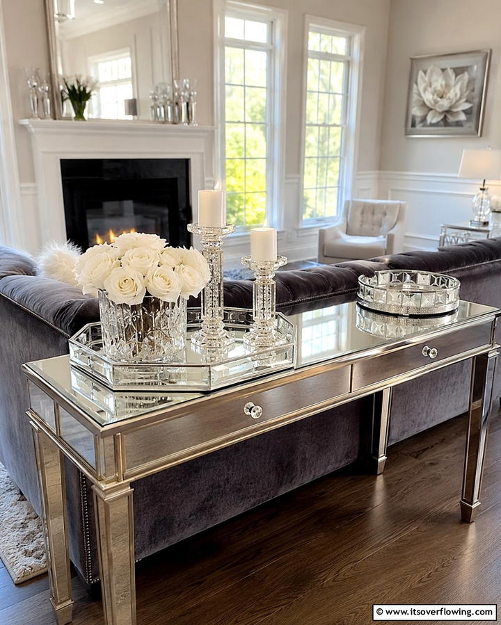Mirrored Trays for Elegance - 25 Sofa Table Decor Ideas to Elevate Your Space