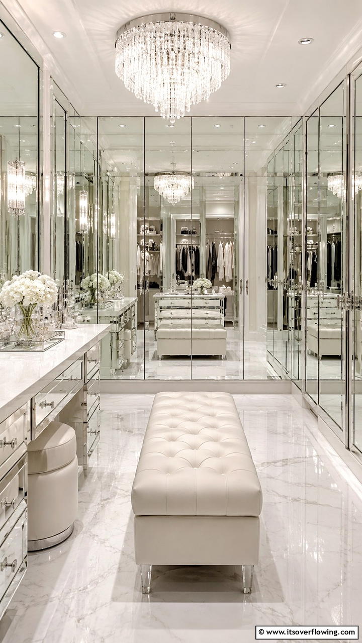 Mirrored Wall Elegance - 30 Dressing Room Ideas for Organized Luxury