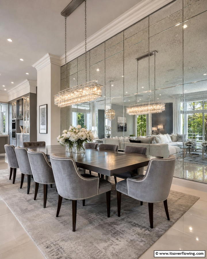 Mirrored Walls for Depth - 25 Living Room Dining Room Combo Ideas for Open Spaces