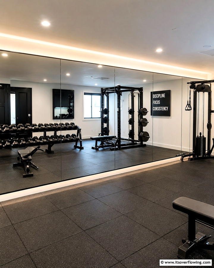 Mirrored Walls for Space Illusion - 25 Basement Gym Ideas for Your Home Workout Space
