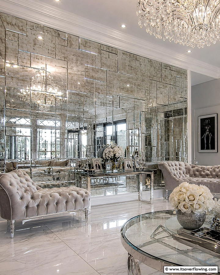 Mirrored Walls to Enhance Space and Light - 25 Mansion Living Room Ideas for Luxurious Spaces