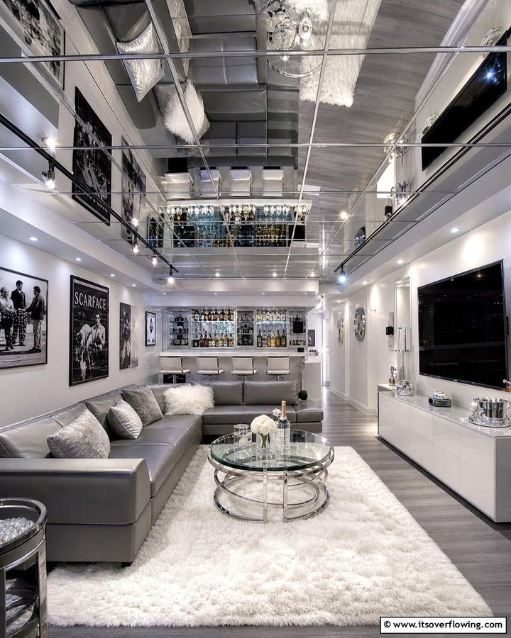 Mirrors for Illusion of Space - 20 Man Cave Ceiling Ideas to Elevate Your Space