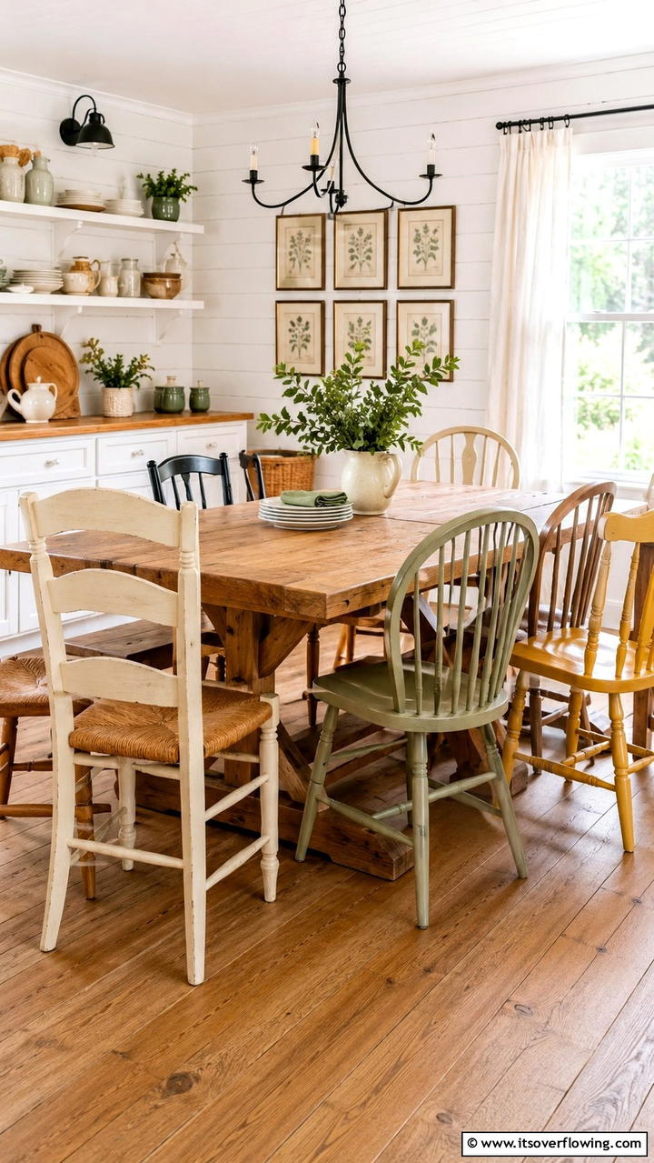 Mismatched Chair Eclecticism - 30 Cottage Kitchen Ideas for Cozy, Charming Farmhouse Style
