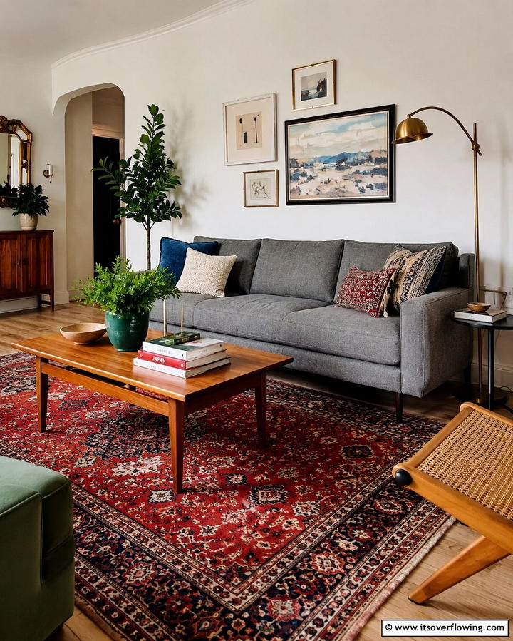Mix Modern and Vintage Styles - 30 Grey Couch Living Room Styling Ideas for Cozy Spaces