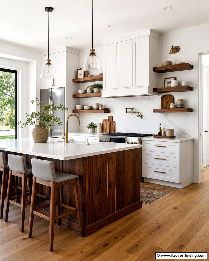 Mix White and Wood Finishes - 25 White Kitchen with Stainless Steel Appliances Ideas