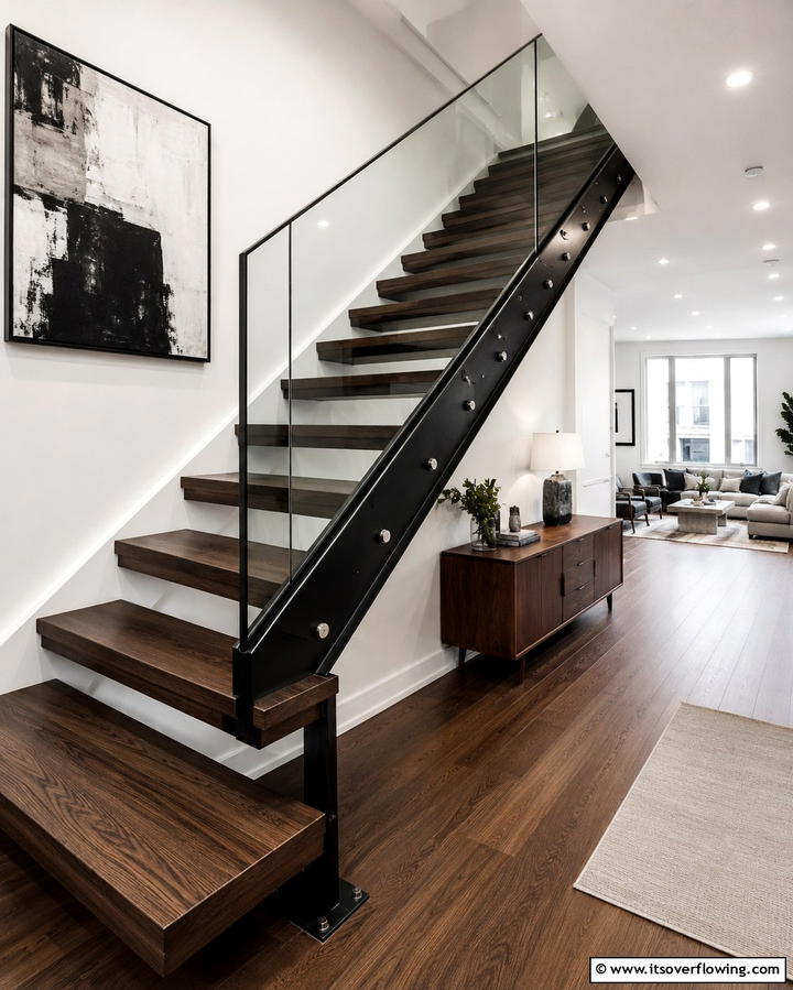 Mix and Match Materials - 30 Open Staircase Ideas to Elevate Your Home Organization