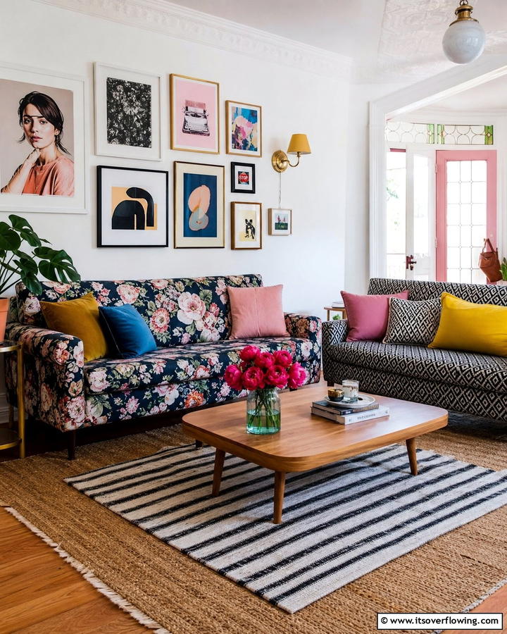 Mix and Match Patterns for Visual Interest - 20 Mismatched Sofas in Living Room Ideas for Eclectic Style