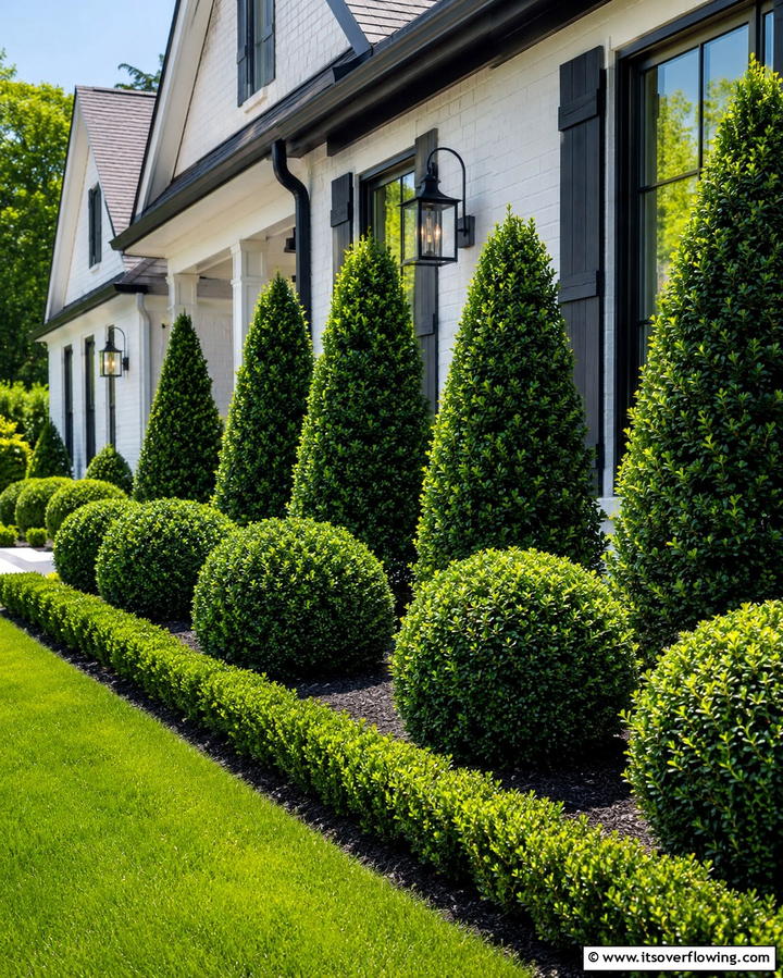 Mixed Height Boxwood Layers - 25 Elegant Front Yard Boxwood Design Ideas