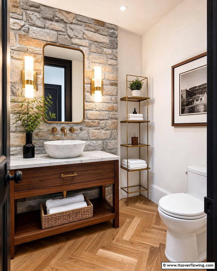Mixed Material Accents - 20 Eclectic Powder Room Ideas for a Unique Look