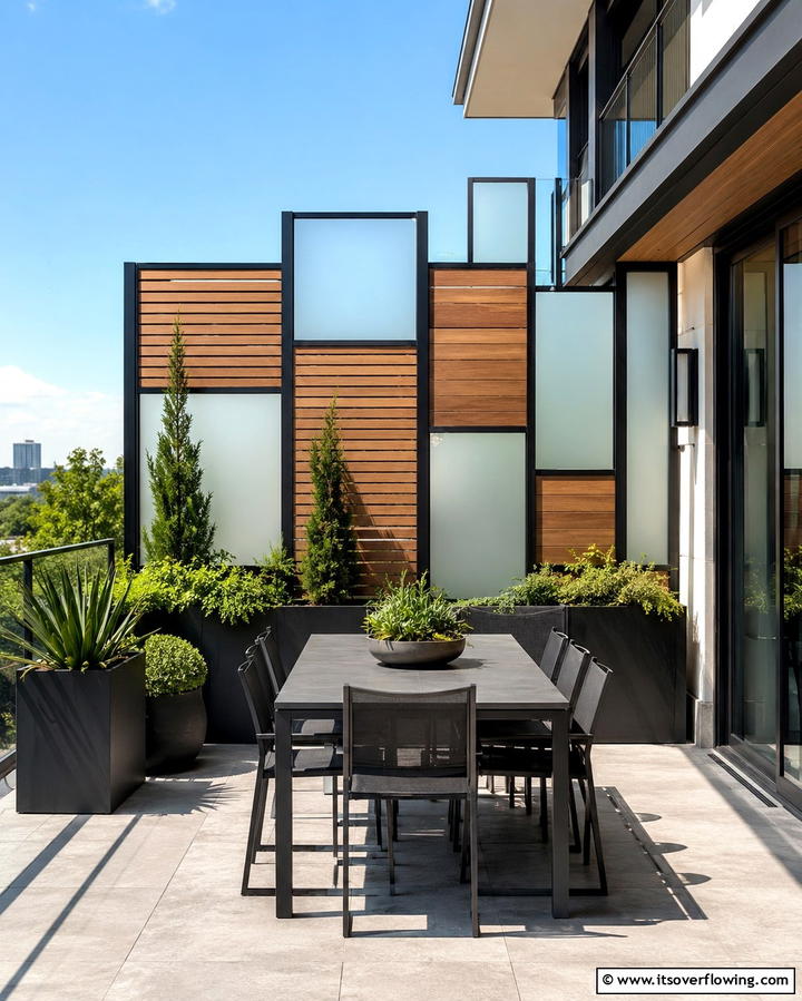 Mixed Material Collage Screens - 30 Balcony Privacy Ideas for Secluded Outdoor Spaces