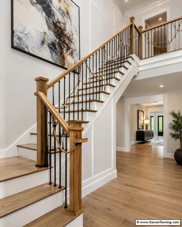 Mixed Material Creativity - 30 Rustic Farmhouse Stair Railing Ideas & Designs