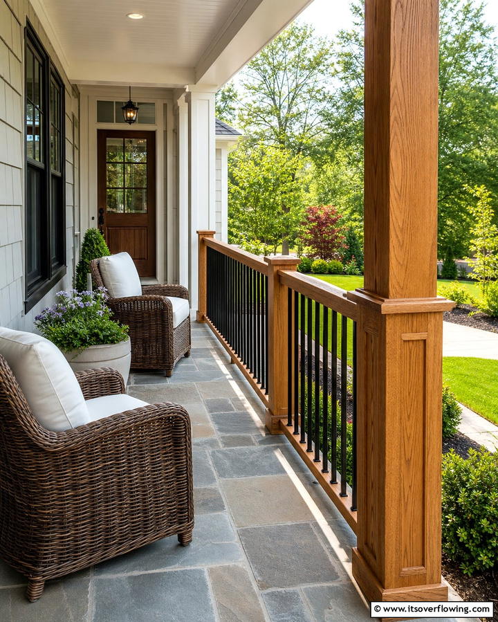 Mixed Material Designs - 25 Front Porch Railing Ideas to Enhance Curb Appeal