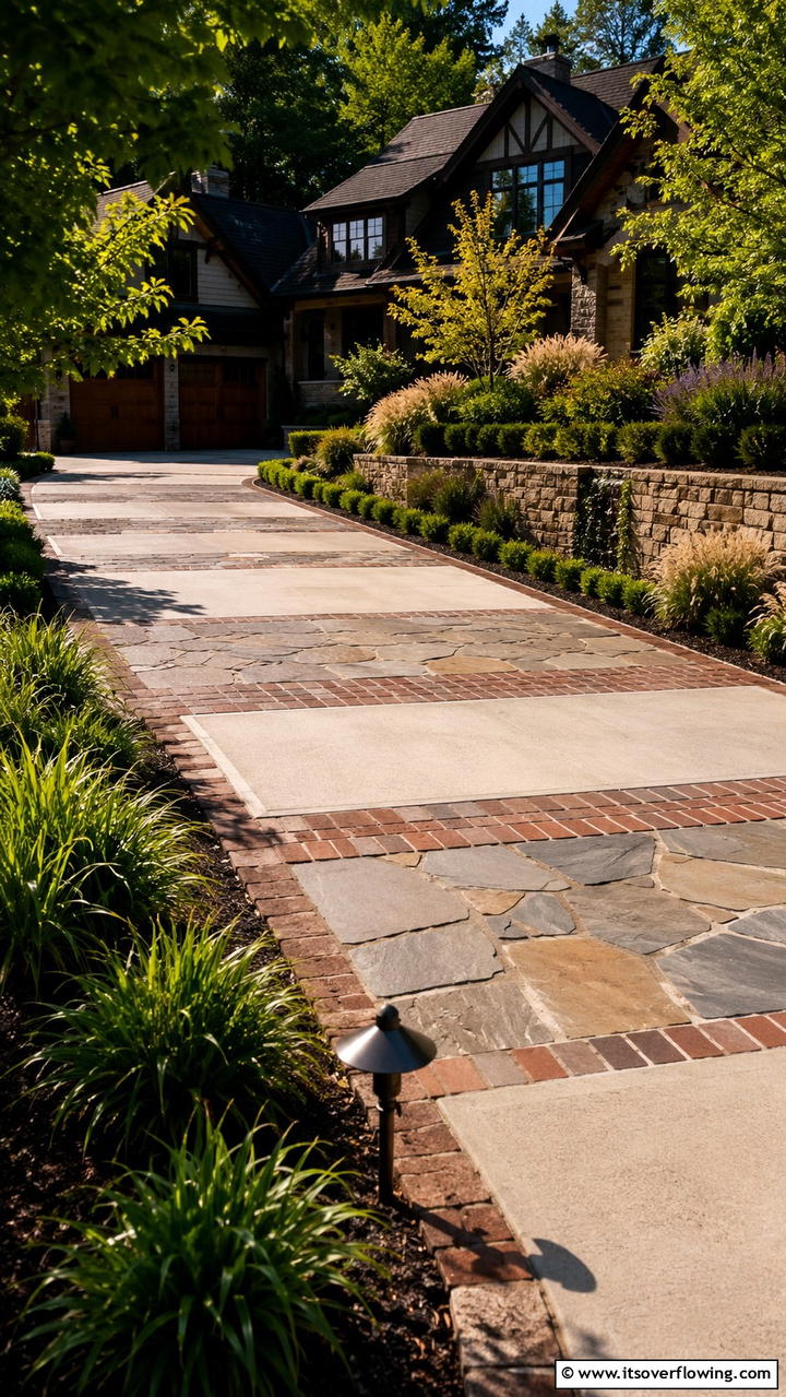 Mixed Material Driveway - 30 Driveway Landscape Ideas to Boost Curb Appeal