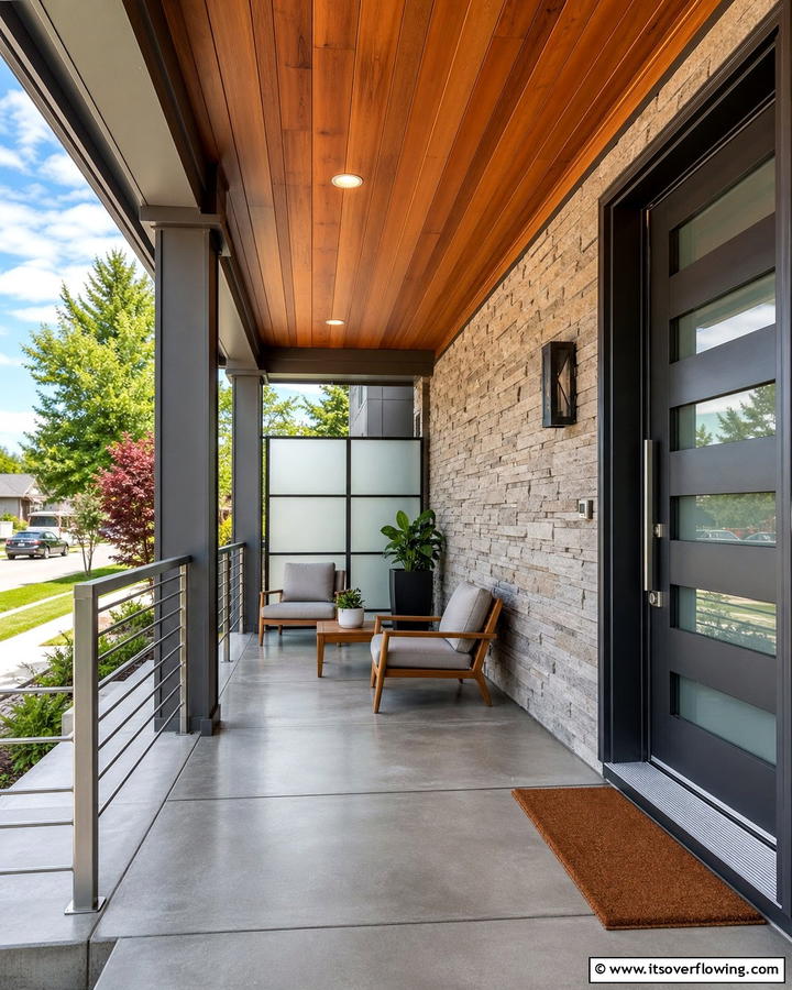 Mixed Material Elegance - 21 Modern Front Porch Ideas for Welcoming Entryways