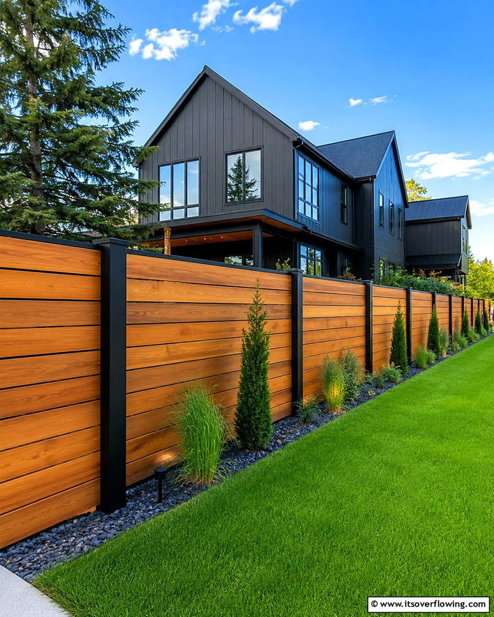Mixed Material Fence - 30 Modern Black Houses with Cedar Accents for Striker Exteriors