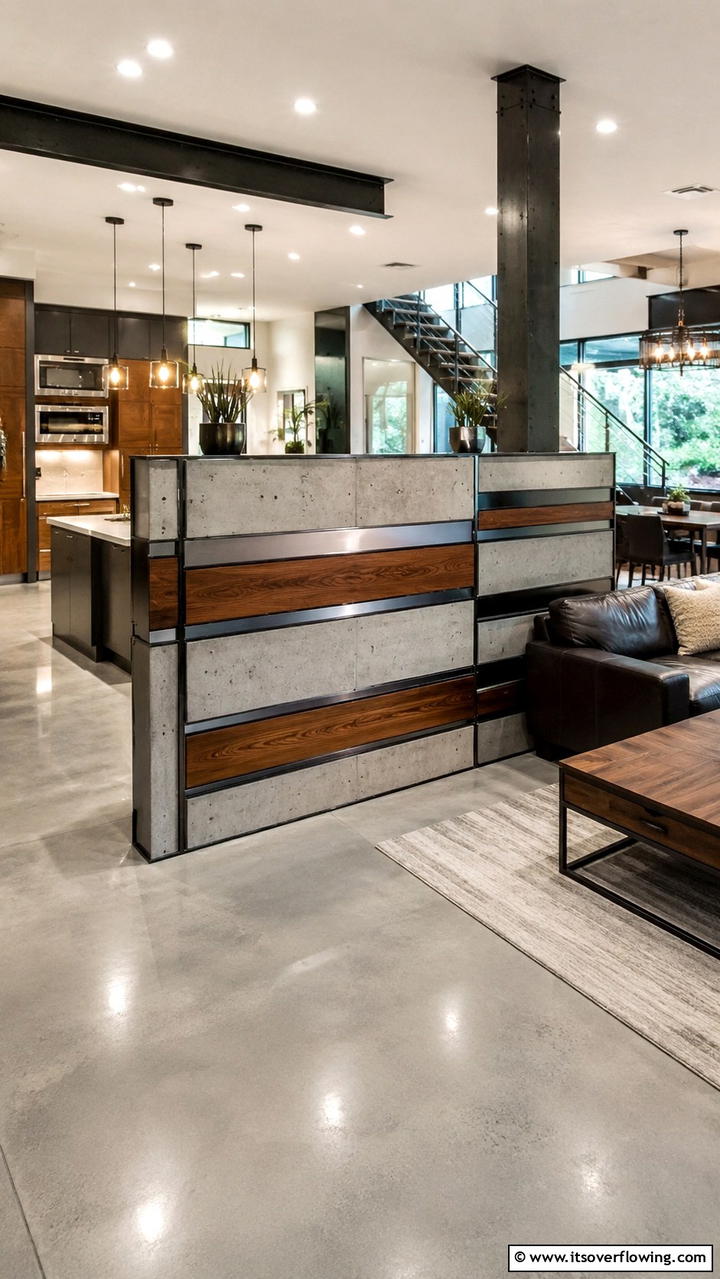 Mixed Material Fusion - 30 Half Wall Ideas- Modern Room Dividers & Design Tricks