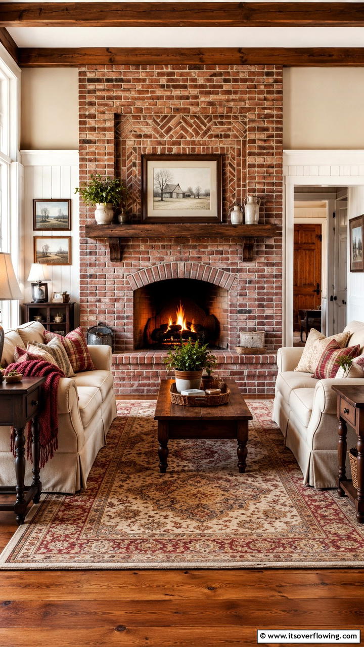 Mixed Material Fusion - 30 Farmhouse Fireplace Ideas for Cozy Living Spaces