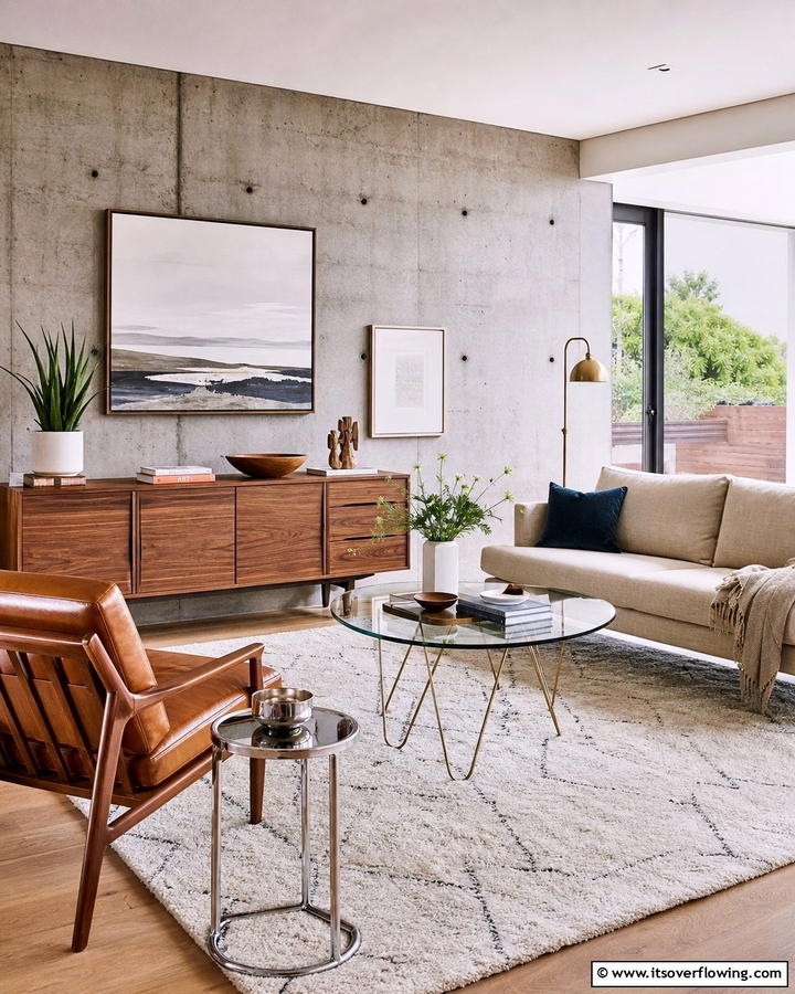 Mixed Material Harmony - 21 Mid-Century Modern Living Room Ideas- Timeless Style