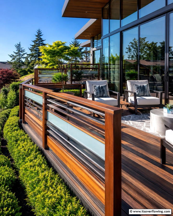 Mixed Material Horizontal Railing - 25 Horizontal Deck Railing Ideas for Modern Homes