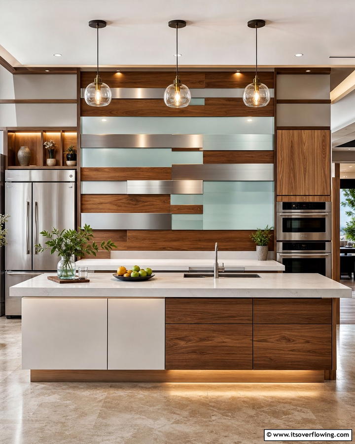 Mixed Material Innovation - 21 Kitchen Island Back Panel Ideas for Modern Designs