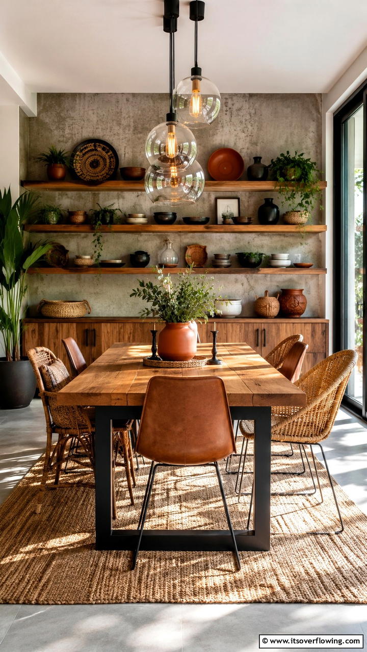 Mixed Material Magic - 30 Boho Dining Room Ideas for Eclectic, Free-Spirited Style