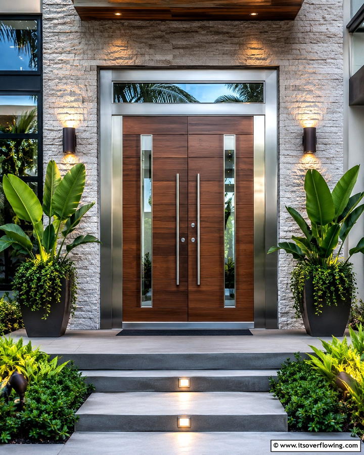 Mixed Material Marvel - 25 Double Front Door Ideas for a Grand Entrance
