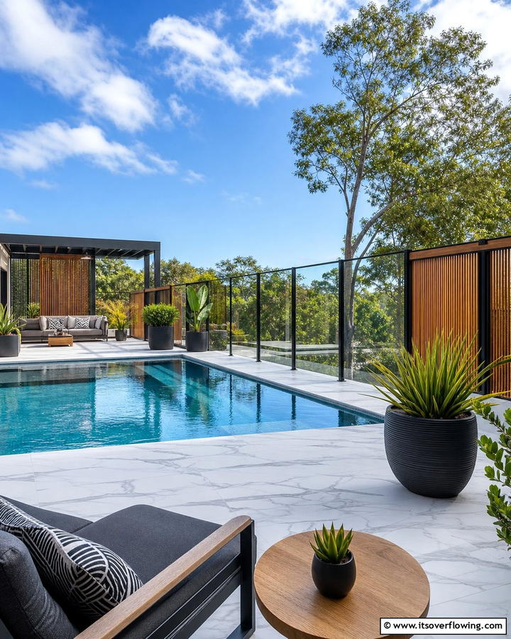 Mixed Material Pool Fence - 20 Stylish Pool Fence Ideas for Safety and Aesthetics