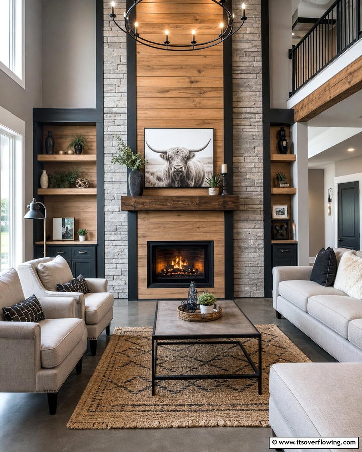 Mixed Material Shiplap Fusion - 21 Shiplap Fireplace Design Ideas to Cozy Up Your Home