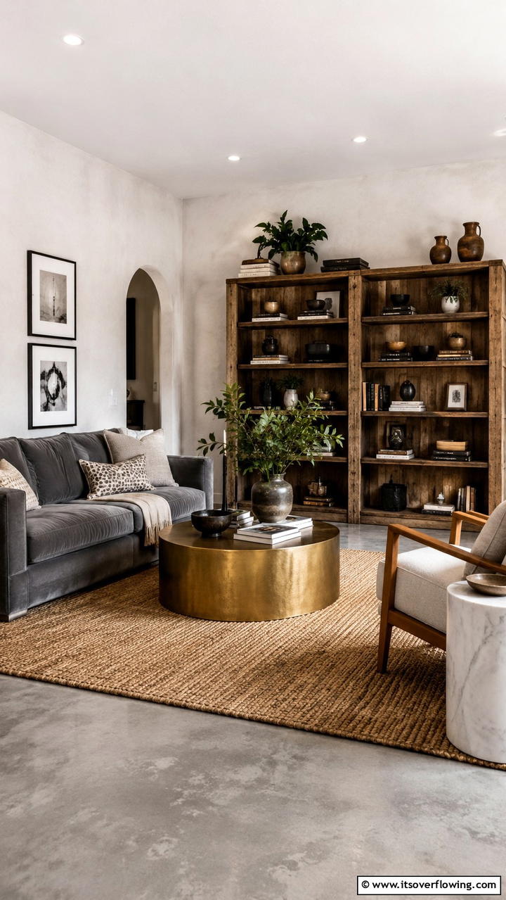 Mixed Material Sophistication - 30 Grey and Beige Living Room Ideas- Warm Minimalist Designs