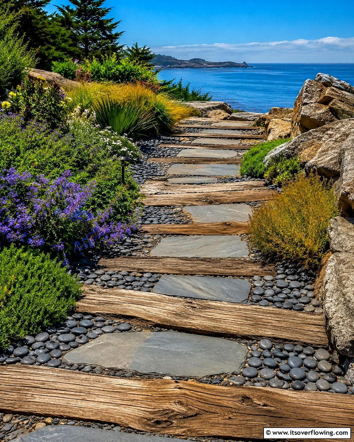 Mixed Material Walkway - 30 Creative Stepping Stone Walkway Garden Ideas