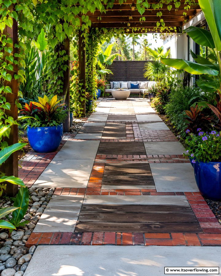 Mixed Material Walkways - 25 Concrete Paver Walkway Ideas for Durable Design
