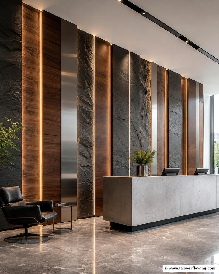 Mixed Material Wall - 25 Creative Office Accent Wall Ideas to Inspire Your Space