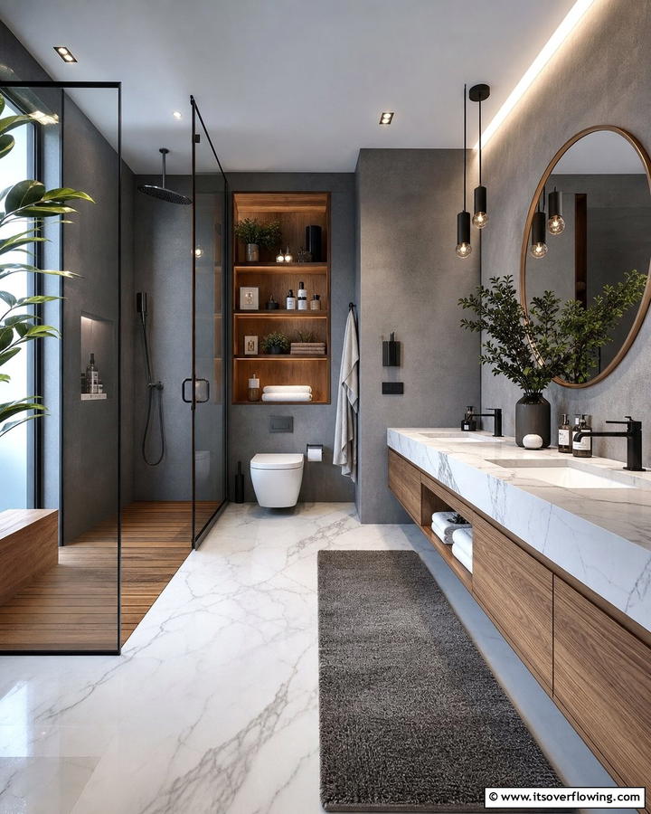 Mixed Materials Design - 21 Modern Bathroom Ideas for a Luxurious Spa Experience