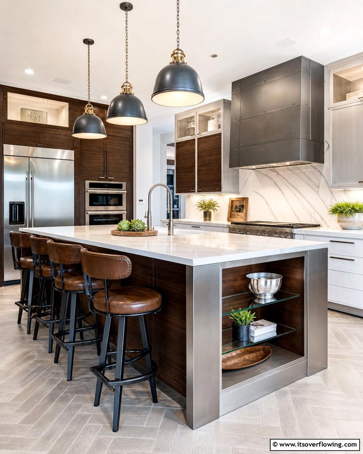 Mixed Materials Fusion - 30 Kitchen Island Decor Ideas for Stylish Functionality