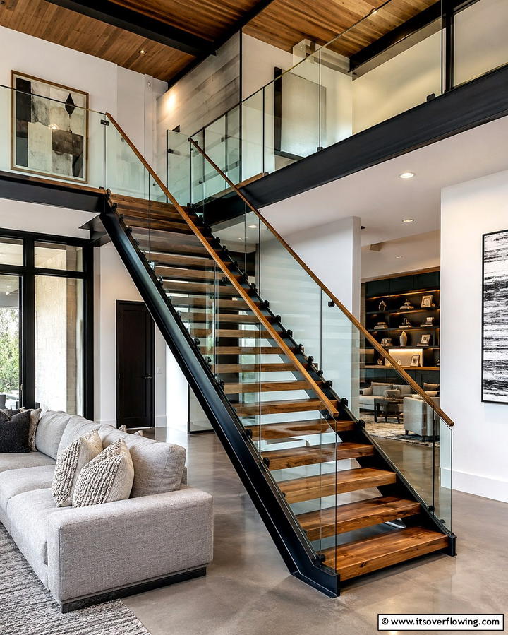 Mixed Materials Staircase - 30 Modern Staircase Ideas- Sleek & Architectural Designs