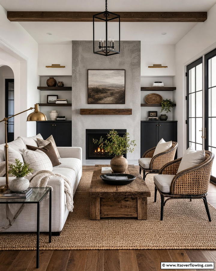 Mixed Materials for Visual Interest - 20 Pottery Barn Living Room Ideas for Timeless Style