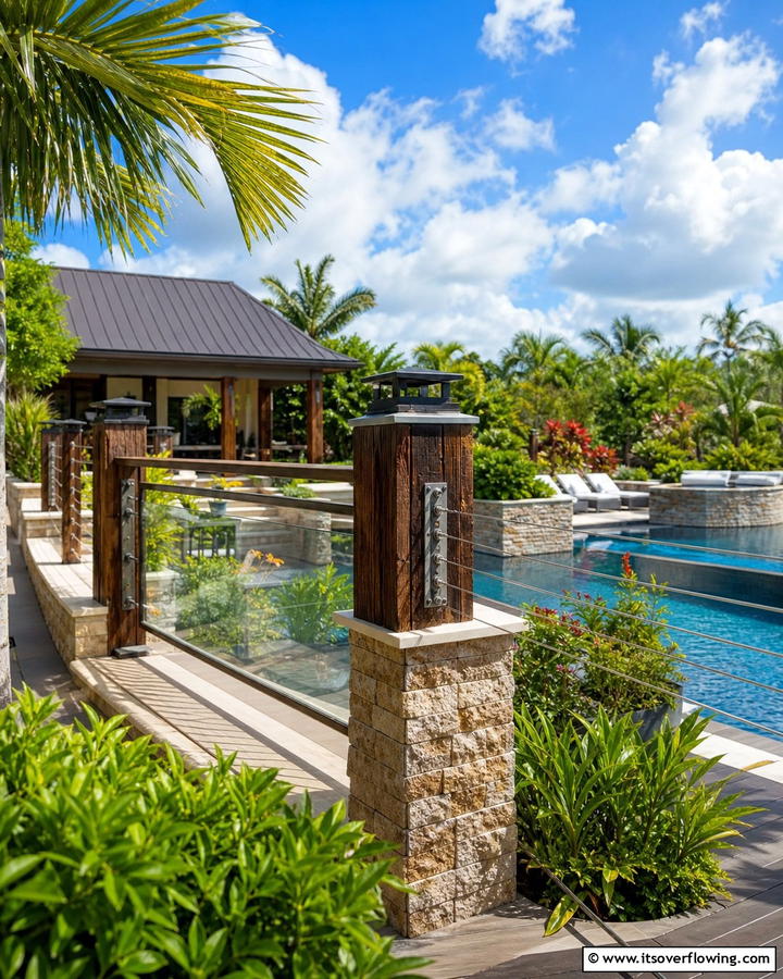 Mixed Materials for a Custom Look - 20 Pool Deck Railing Ideas for Safety and Style