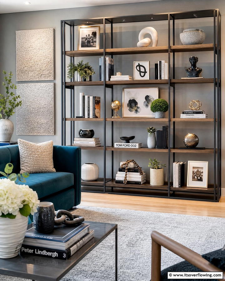 Mixed Media Masterpiece - 30 Creative Bookshelf Decor Ideas for Organized Living Spaces