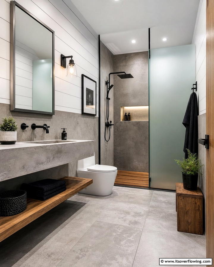 Mixed Media Shiplap Design - 21 Shiplap Bathroom Ideas for a Rustic or Modern Vibe
