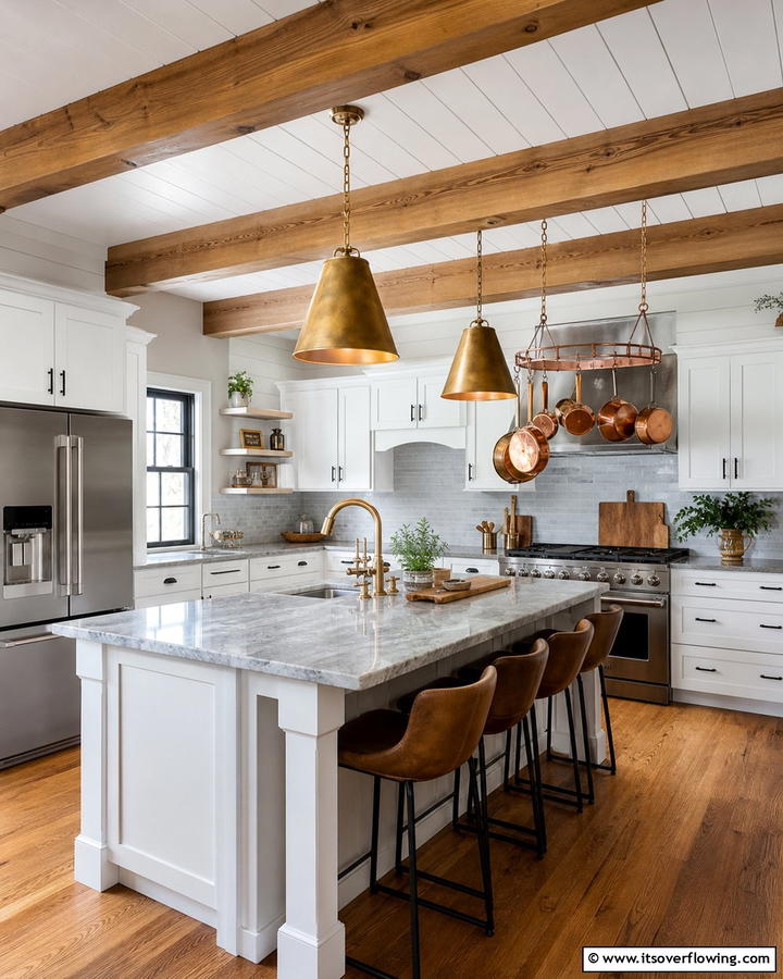 Mixed Metal Fixtures - 21 Farmhouse Kitchen Ideas for a Cozy, Timeless Look
