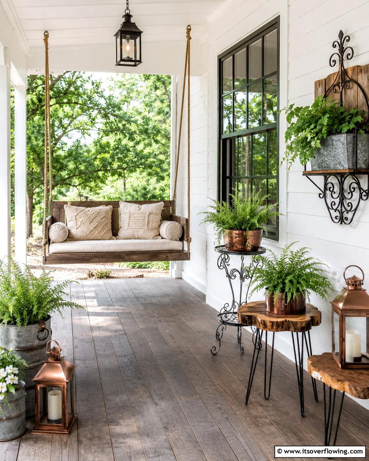 Mixed Metal and Wood Accents - 30 Rustic Front Porch Ideas for a Welcoming Entryway