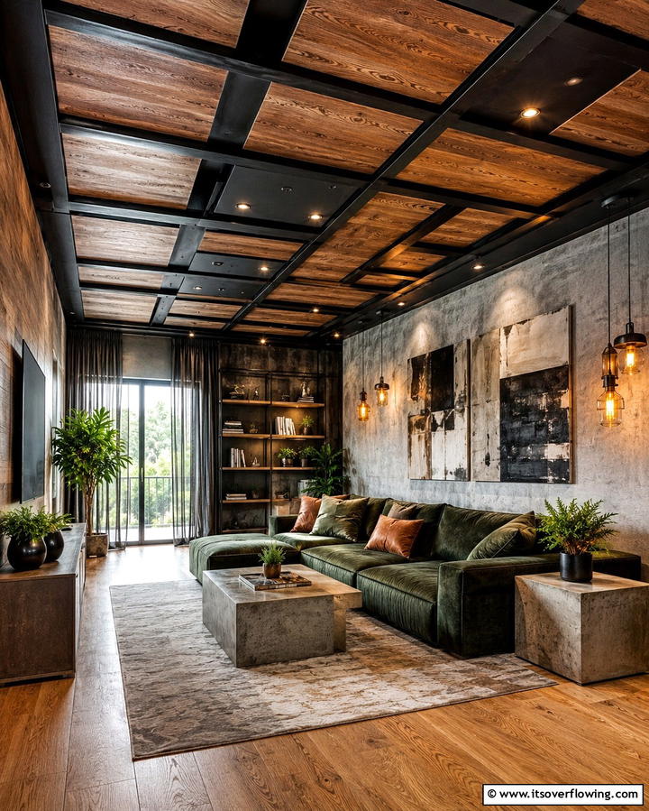 Mixed Metal and Wood Accents - 30 Rustic Ceiling Ideas to Add Warmth to Any Room