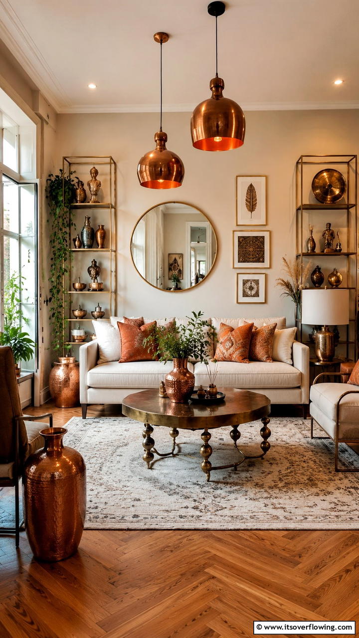 Mixed Metallic Finishes - 30 Boho Chic Living Room Ideas for a Cozy and Eclectic Vibe