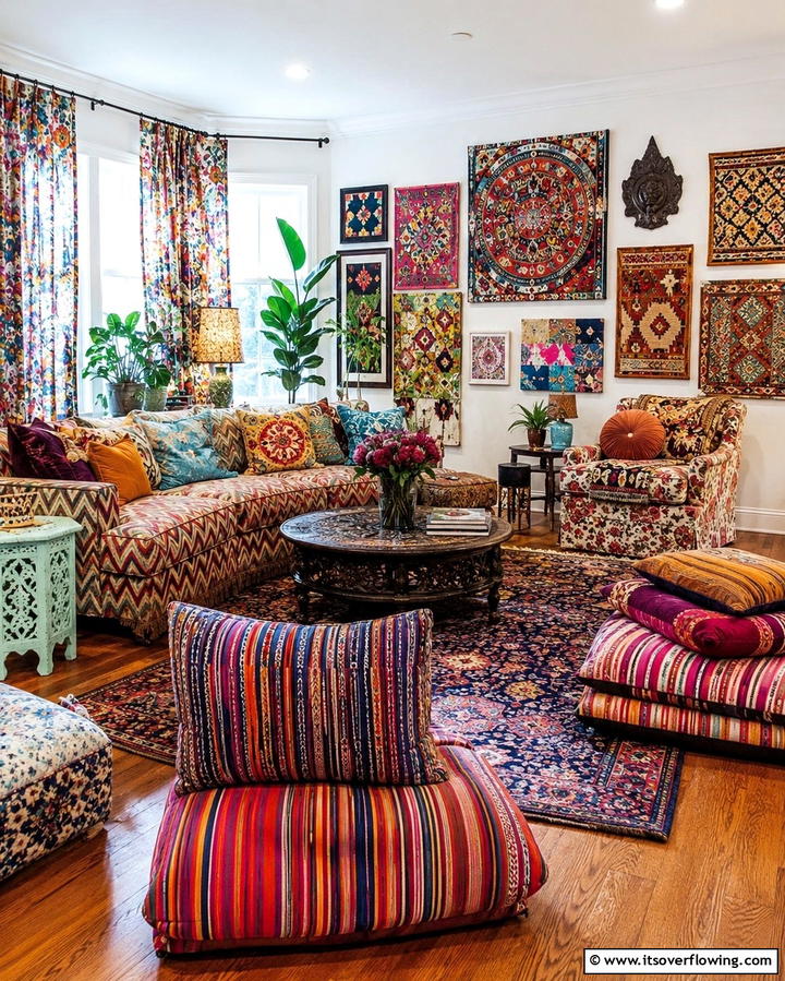 Mixed Patterns Everywhere - 30 Eclectic Bohemian Maximalist Decor Ideas for Vibrant Homes