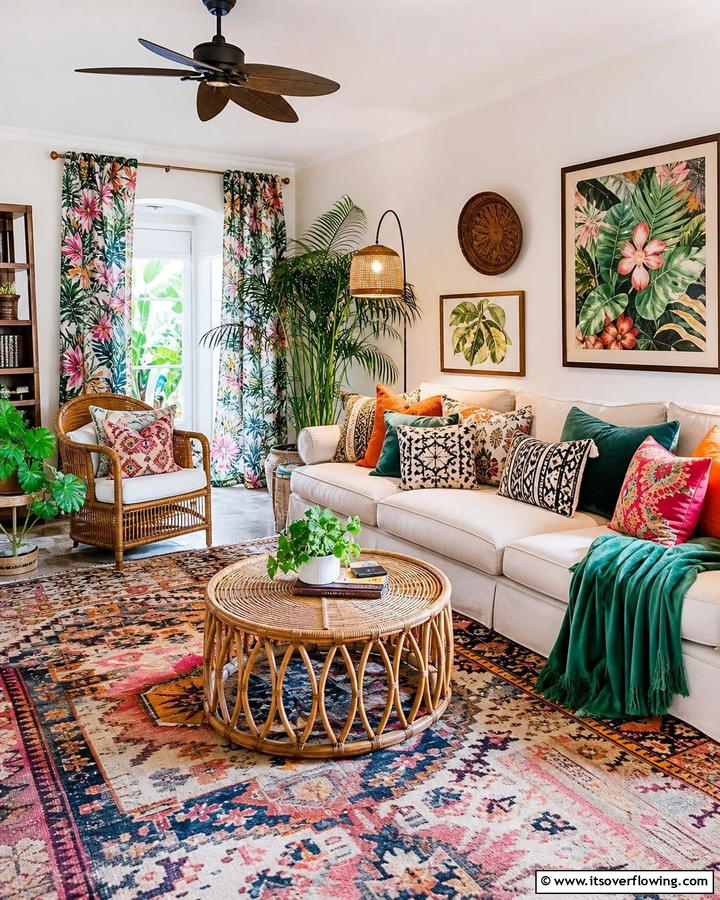 Mixed Patterns and Fabrics - 20 Bohemian Tropical Decor Ideas for a Vibrant Home