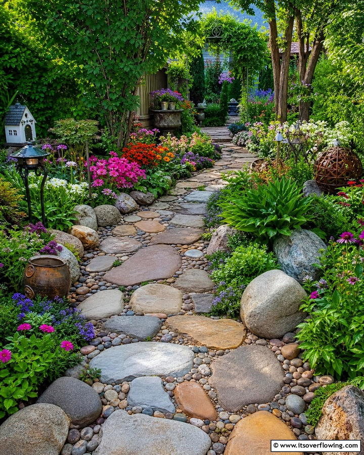 Mixed Rock Pathway - 17 Rock Walkway Ideas for Natural and Low-Maintenance Paths
